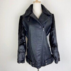 Nanette Lepore Faux Leather & Fur Moto Jacket